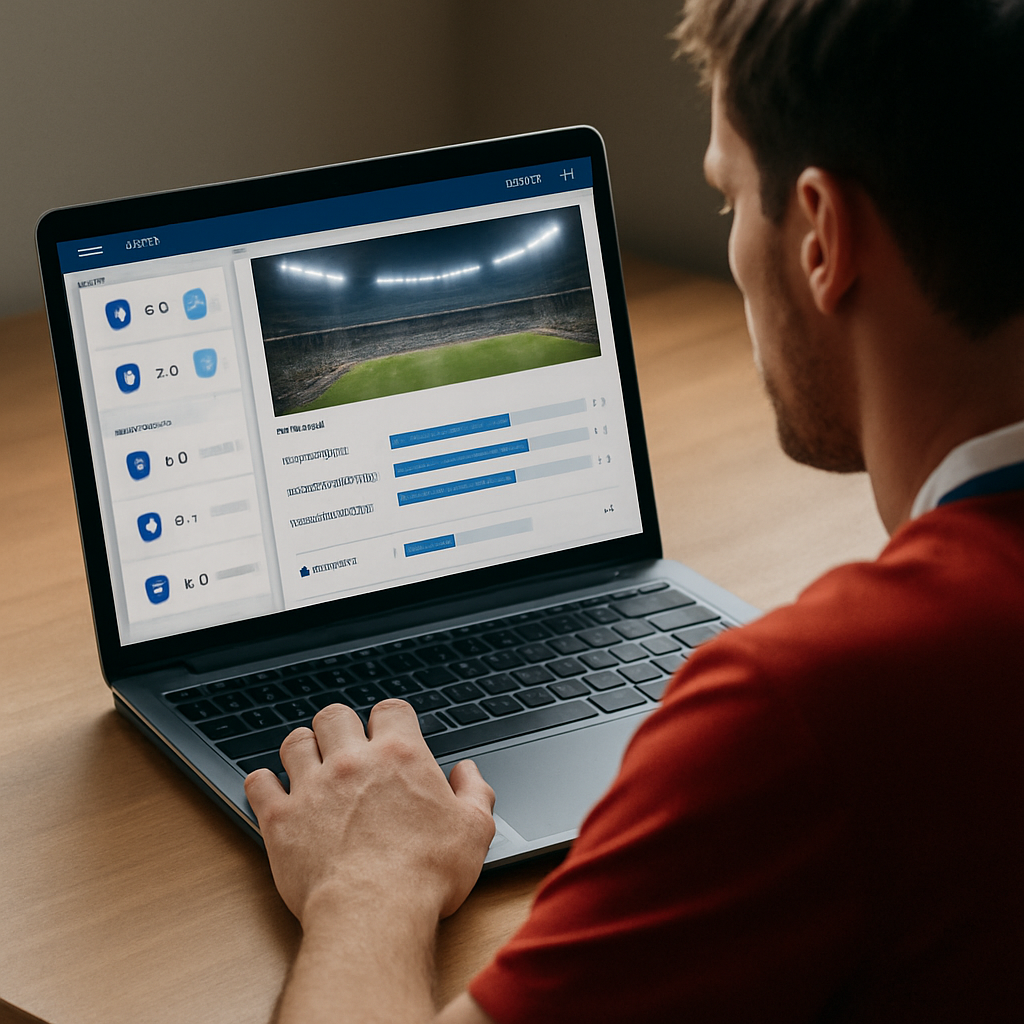 A football fan reviews match statistics and contextual filters on a laptop to shortlist